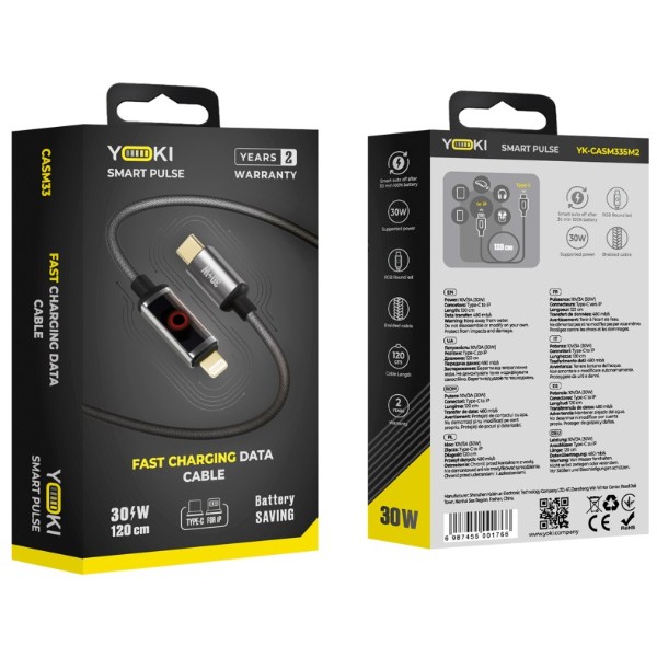 Фото - Кабель YOKI SMART PULSE Type-C to iP 30W 1.2m Black (SM33)